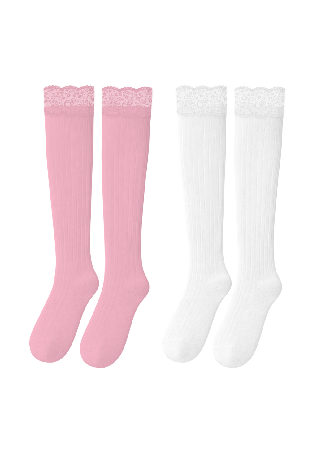 logo lace top knee high sock set