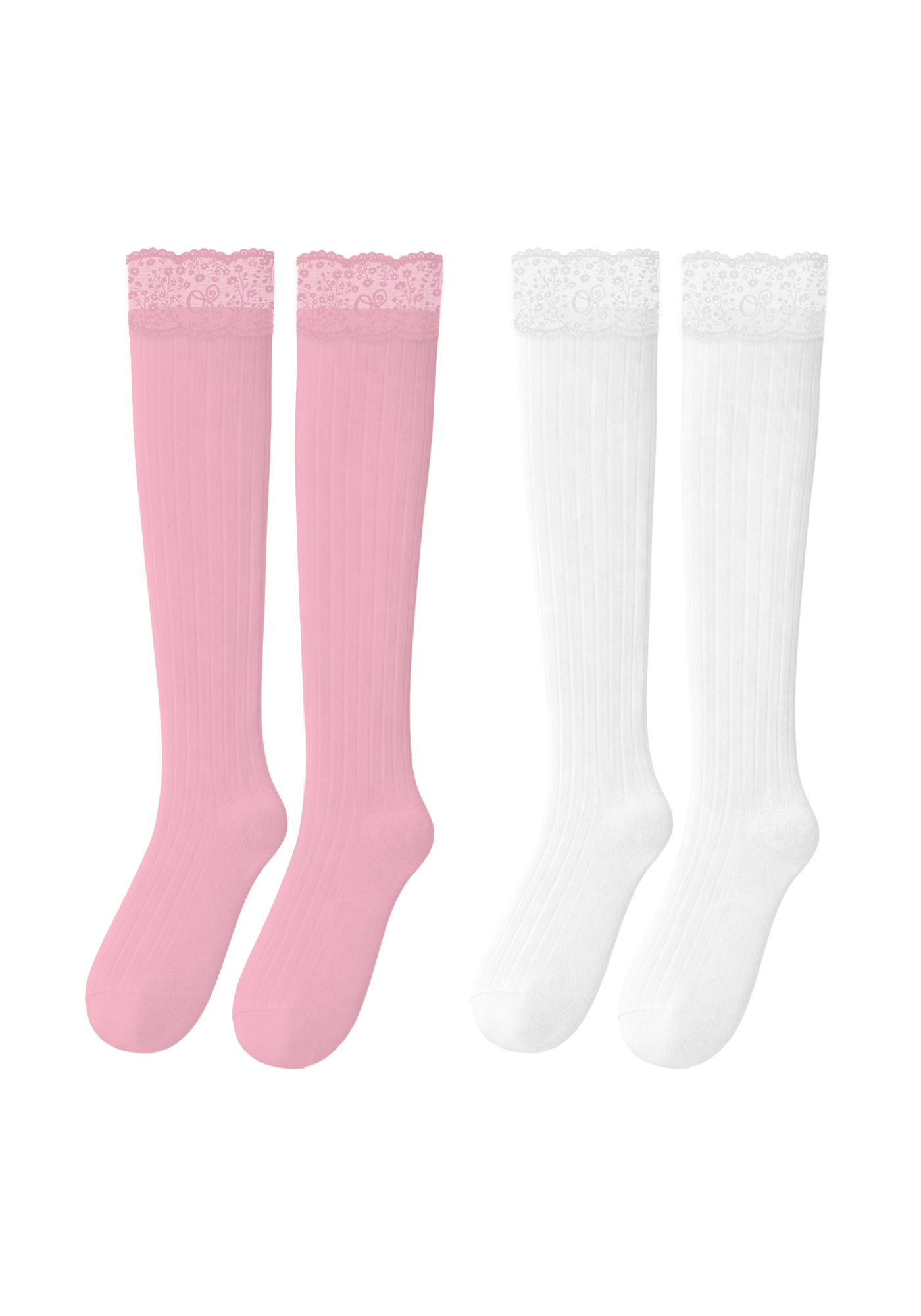 logo lace top knee high sock set